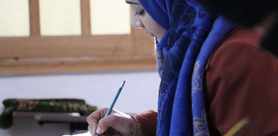 Dalal, 17, studies at the Darna centre in north west Syria in January 2019.