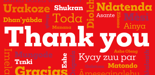 A graphic of "Thank you" displayed in several languages