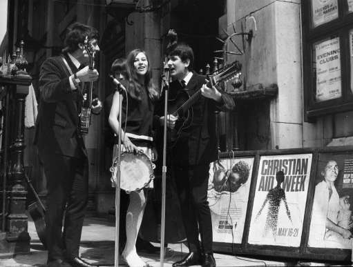  Pop group on the steps of St Martins in the Fields during Christian Aid Week, 1966
