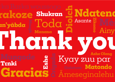 A graphic of "Thank you" displayed in several languages