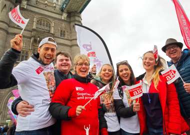Supporters cheer on runners raising money for Christian Aid in the 2019 London Marathon